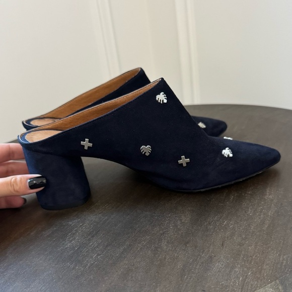 SVNTY Peace Mule - Navy Blue Suede Slide Block Heel - Size 38 - EUC - Picture 4 of 10